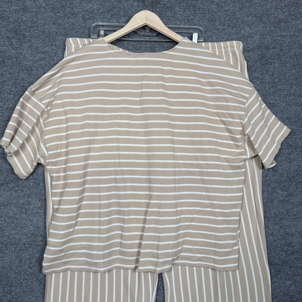 Peace Love World Plus 2X Top and Pant Set Neutral Stripe Waffle Honeycomb Knit - Picture 3 of 16
